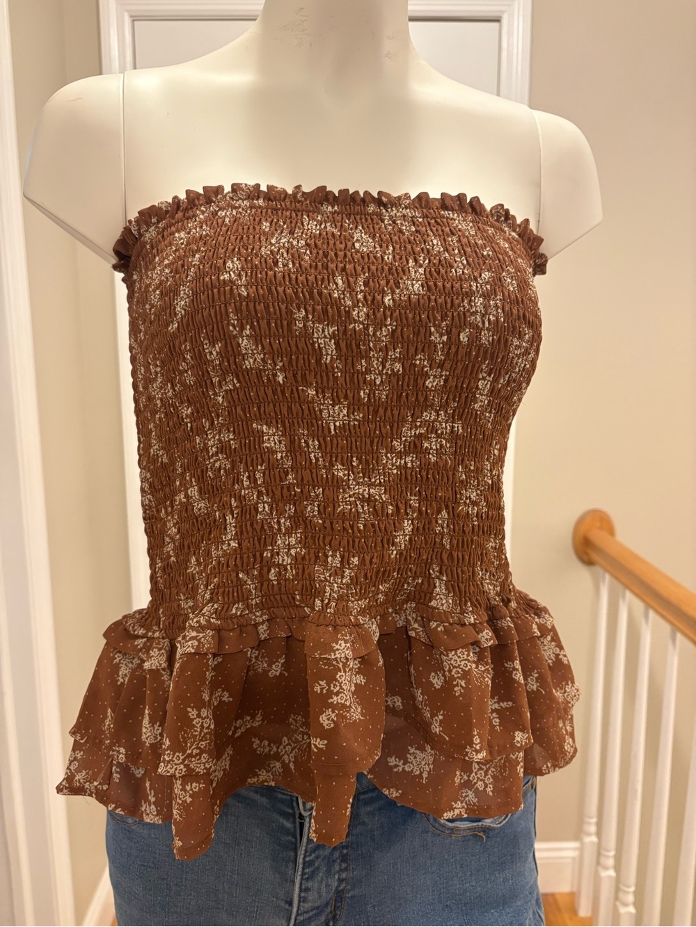 Alter’d State Smocked Brown Floral Peplum Tube Top - Size Small